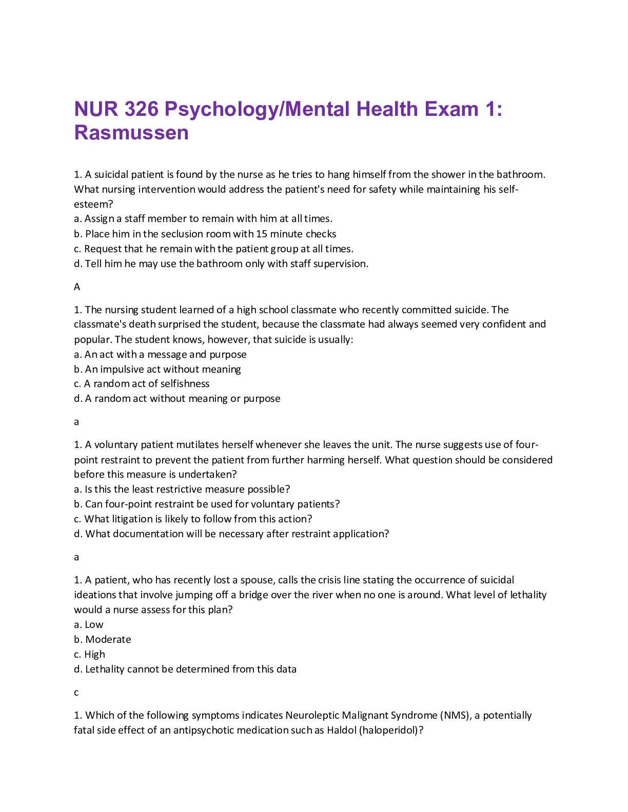 Preview image for NUR 326 Psychology/Mental Health Exam 1: Rasmussen